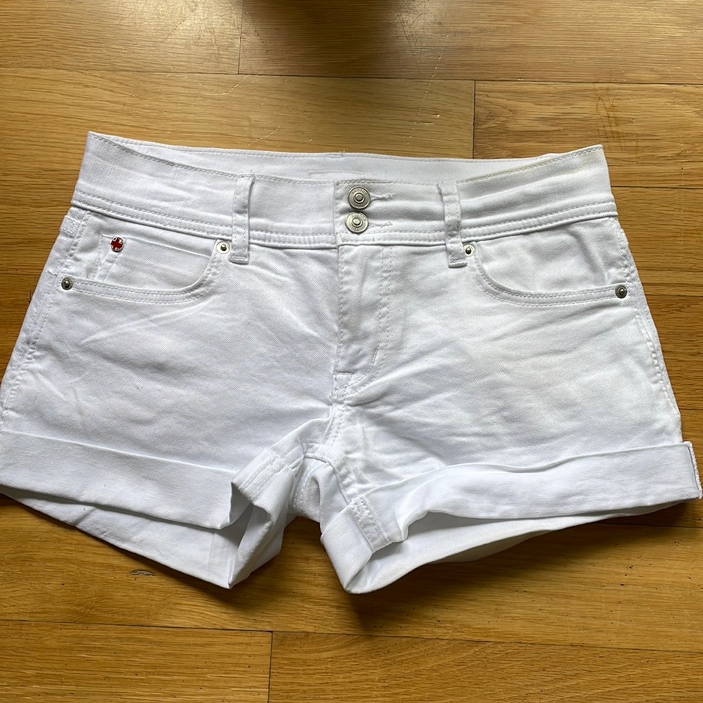 Hudson Jeans Ruby Mid Thigh Shorts Cuff Denim Jean Pockets in WHITE